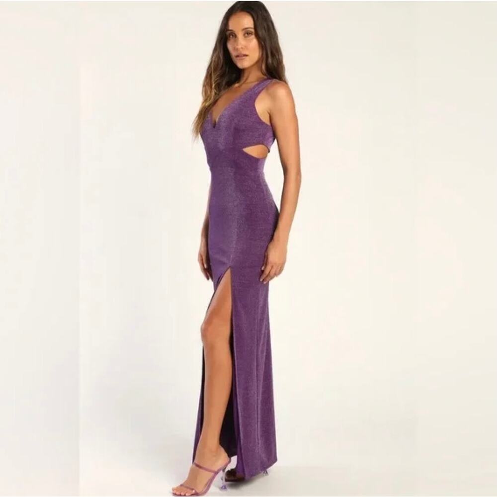Lulu's Purple Sparkly Dress w/ Leg Slit & side cutouts- Size 6